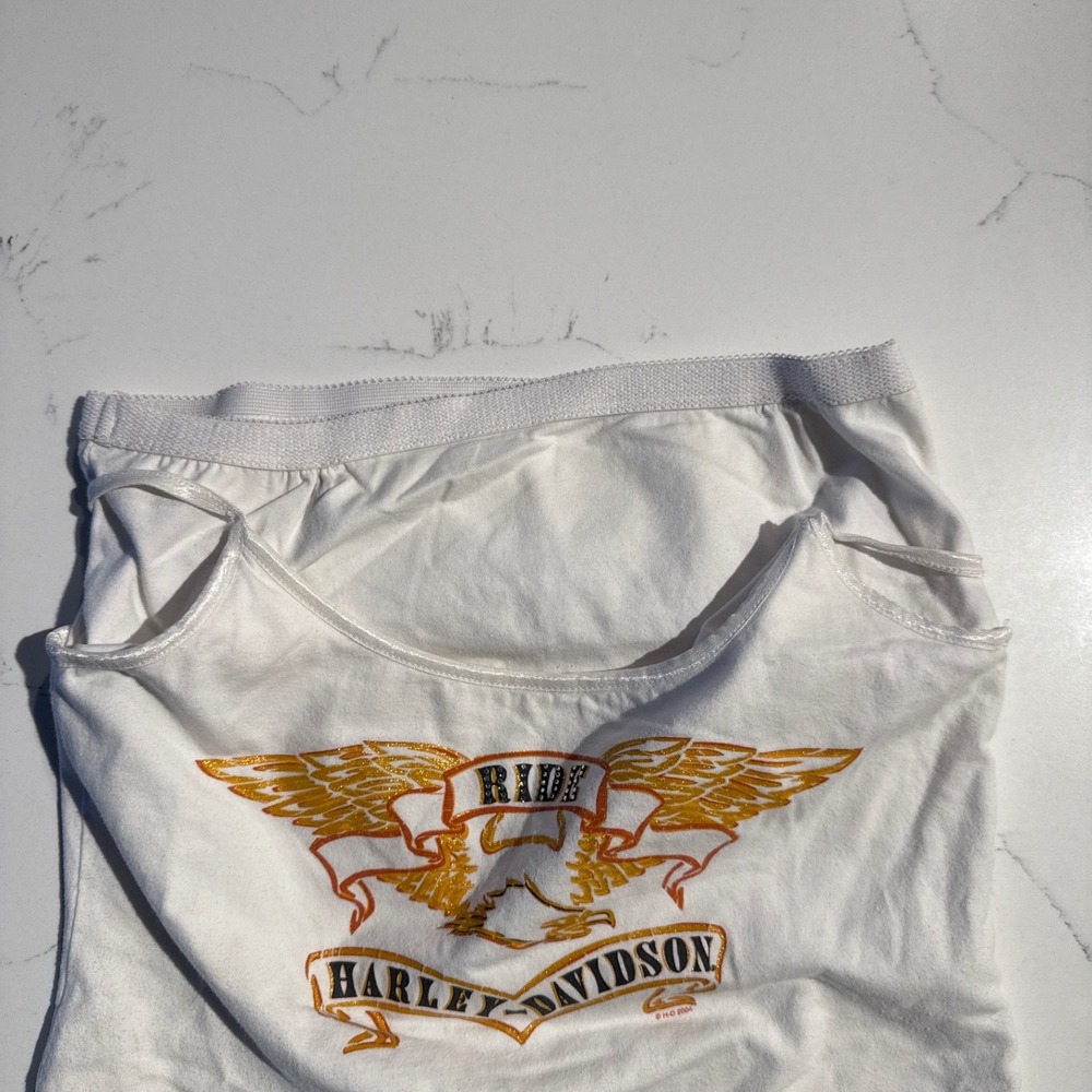 Harley-Davidson White Tank Top with Gold and Orange Design - Picture 3 of 4